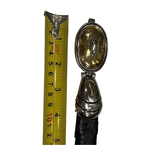 Dame VTG Y2K Black Genuine Snakeskin Belt Silver Tone Gold Tone Oval Buckle Sz S - Picture 2 of 14